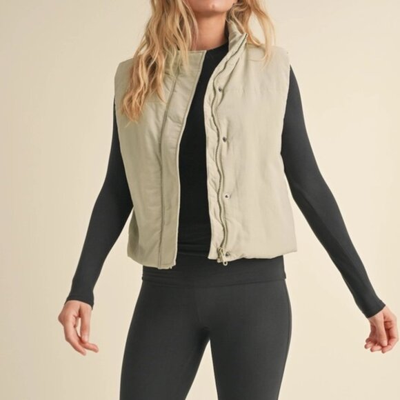 Chloe Puffer Vest | Women's Sage Green Layering Sleeveless Jacket | Fall Fashion - Picture 13 of 13